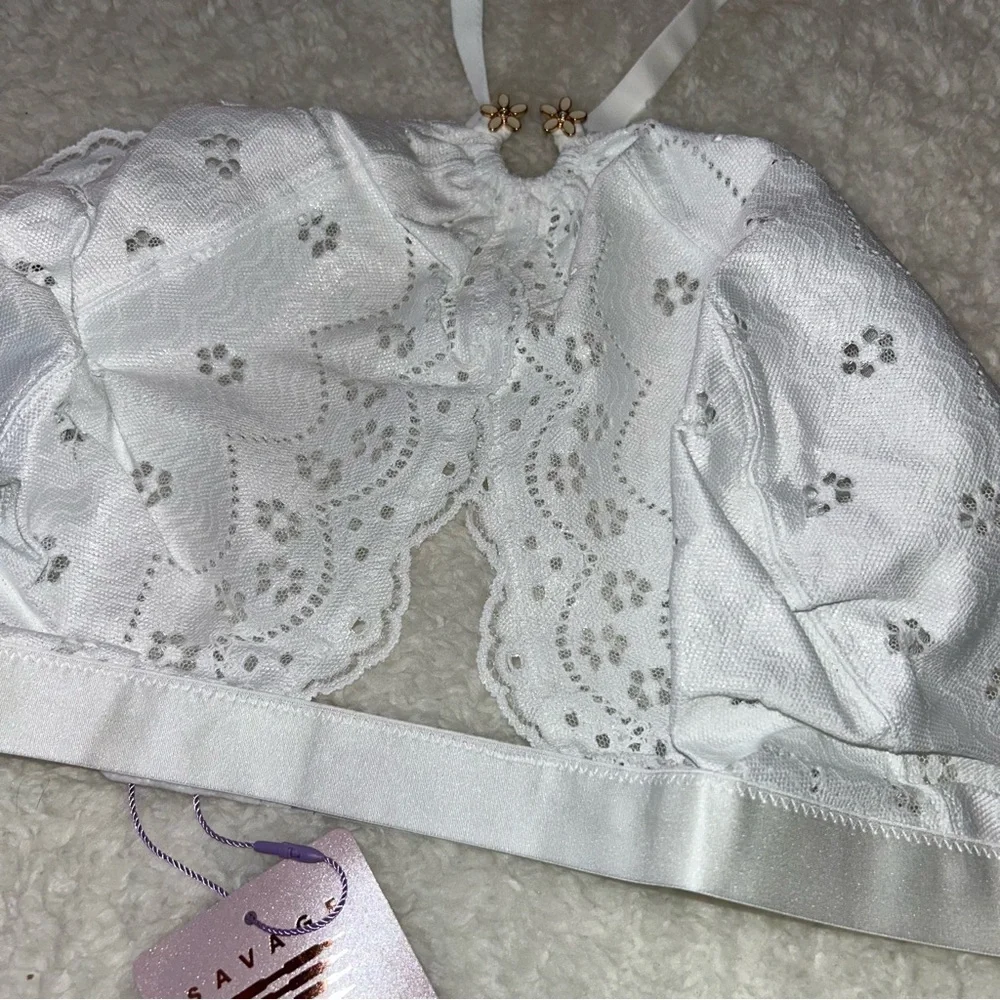 Savage X Fenty Angel White Curvy Lace Halter Bralette 3X NWT - Picture 3 of 5